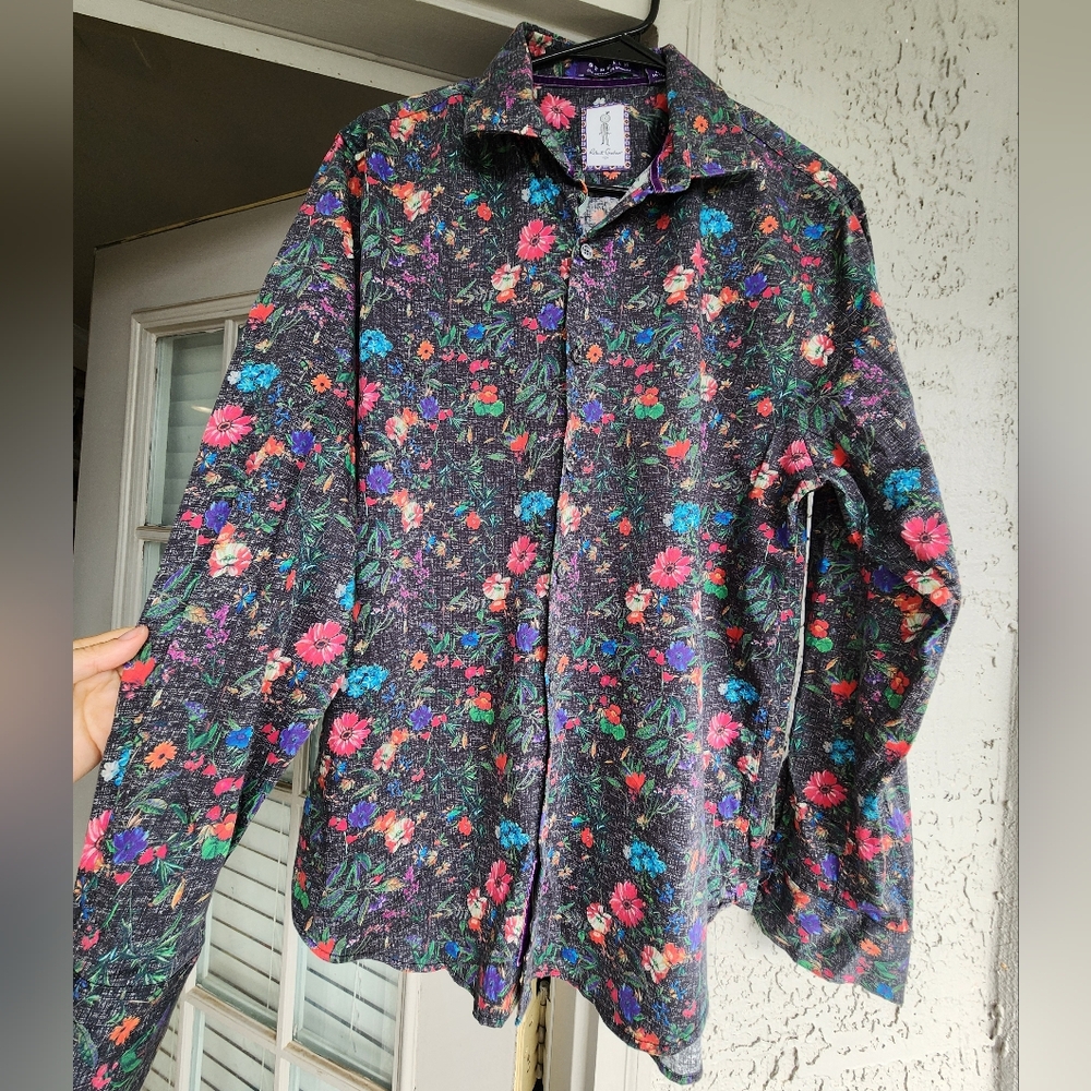 Robert Graham Button Front Long Sleeve Tropical Floral Dress Shirt L